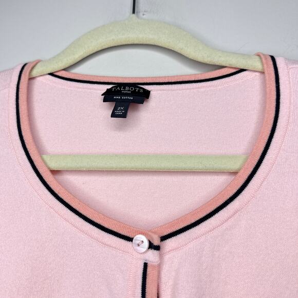 Talbots Woman Pima Cotton Size 2X Pink Contrast Trim Summer Button-Up Cardigan - Picture 4 of 8
